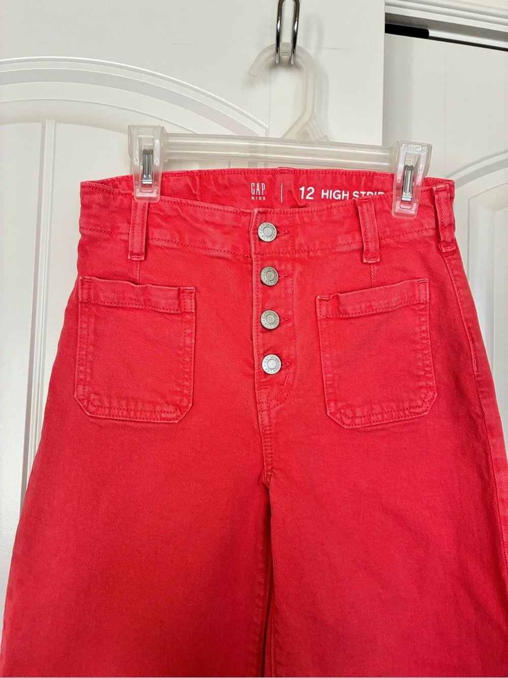 Gap Kids Coral High Stride Wide Leg Raw Hem Jeans Size 12